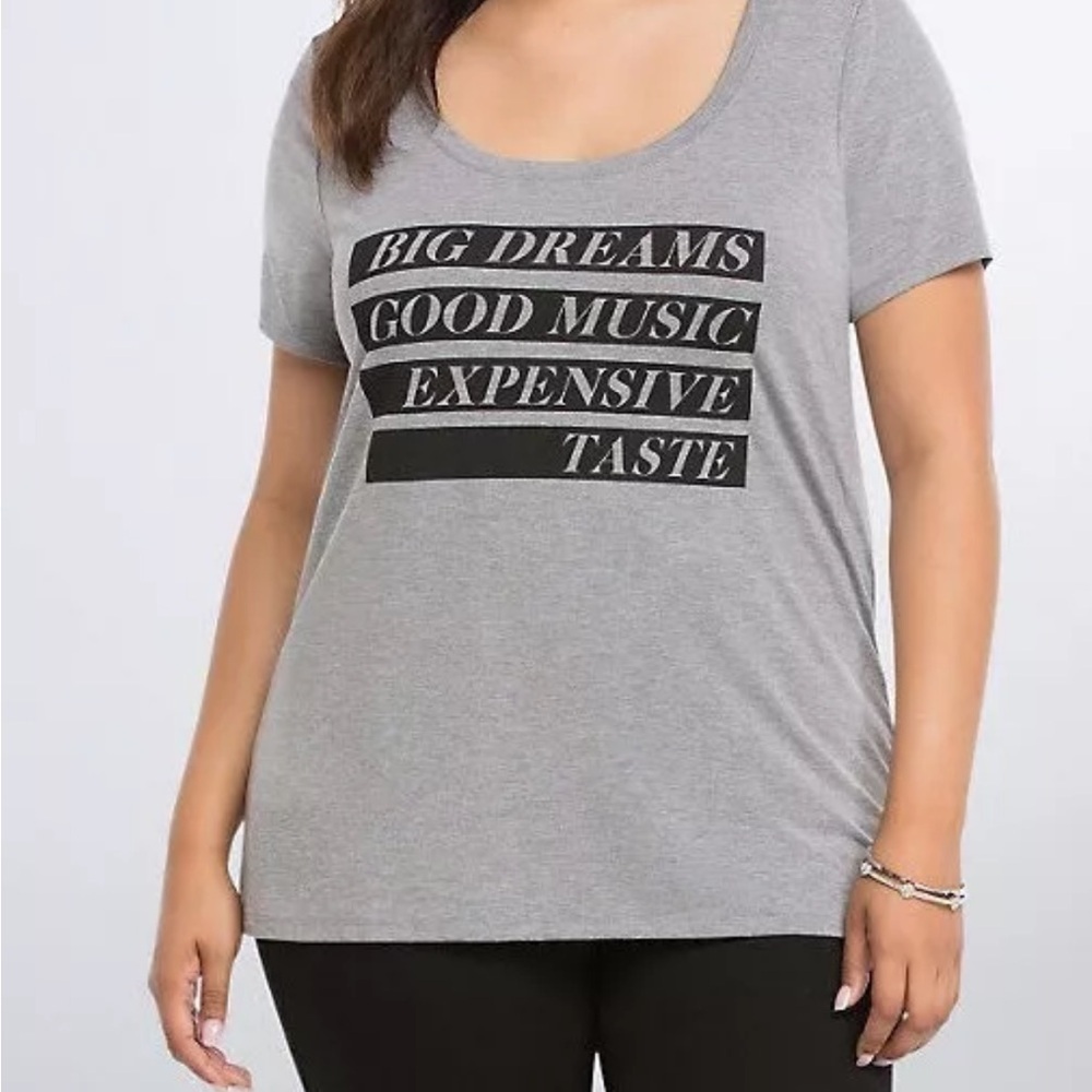 Torrid Women's Short Sleeve T Shirt Size 1X Gray Dreams Music Expensive Taste